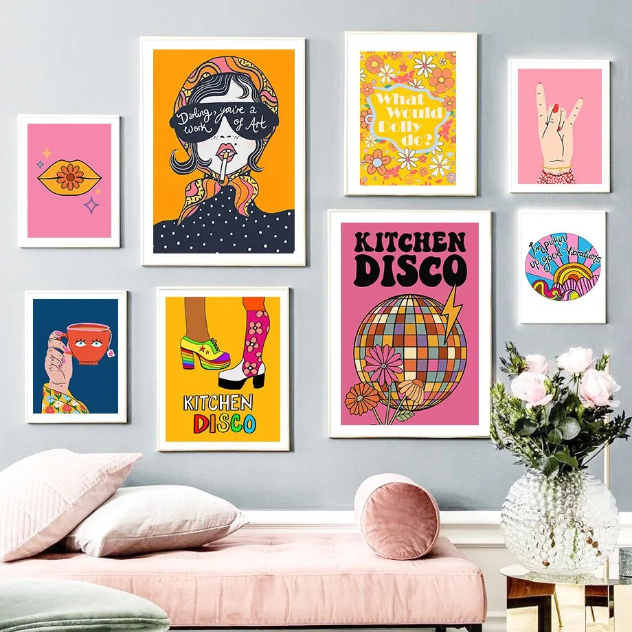 Абстрактная Дискотека забавная чашка жест женщина настенная Картина на холсте