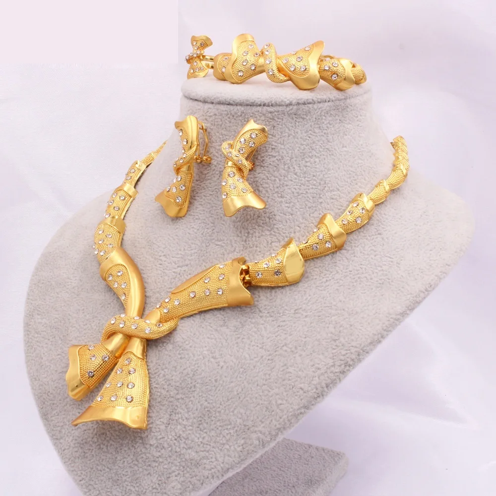 

New RoseL Arabian Bridal wedding jewelry set Women wear necklace earrings ring bracelet set of four pieces Middle East Delicate