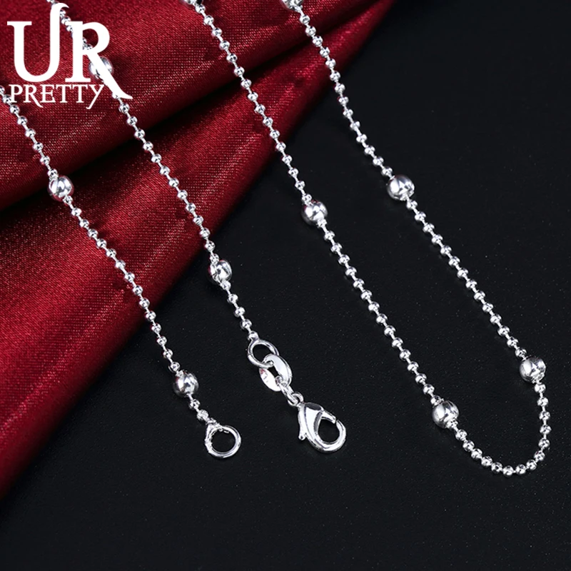 Купи UPRETTY New 925 Sterling Silver Full Smooth Beads Necklace 16-30 Inch Chain For Woman Party Wedding Engagement Charm Jewelry за 172 рублей в магазине AliExpress