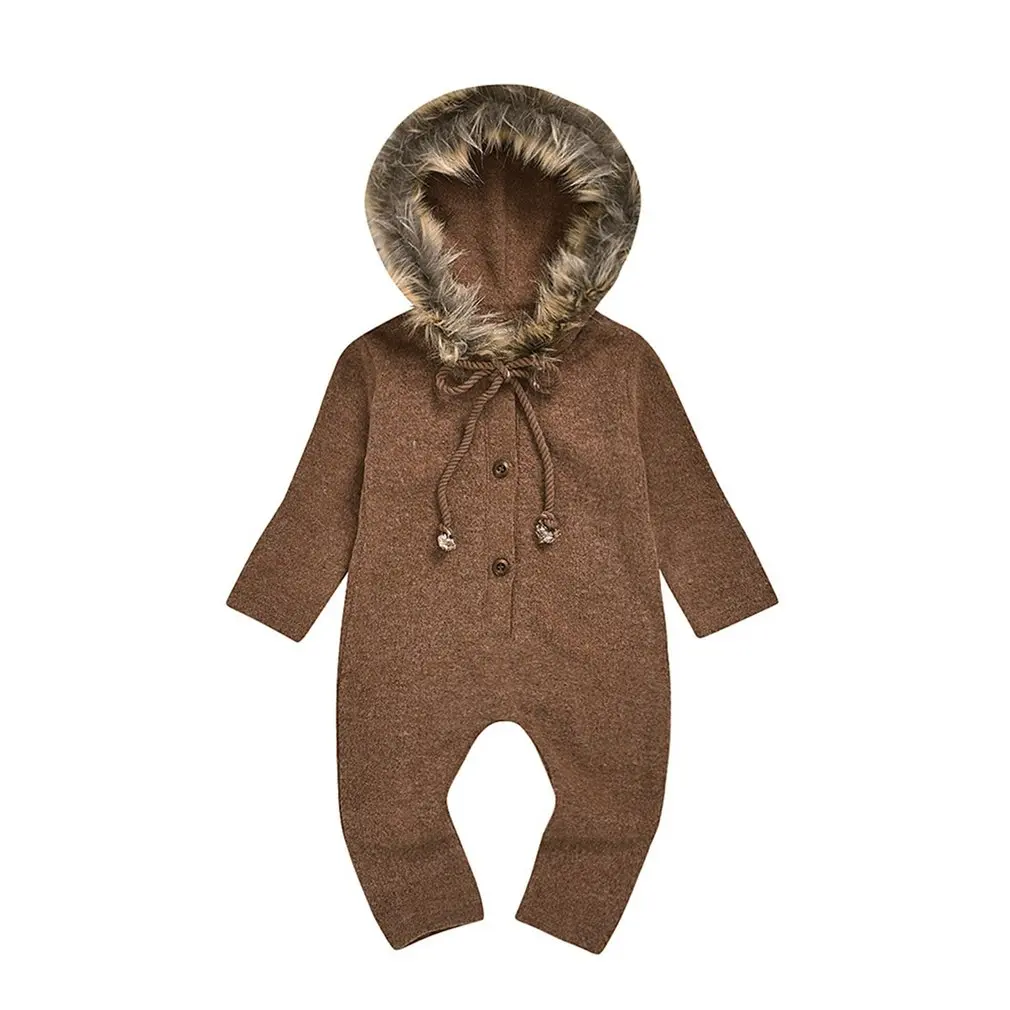 

Трикотажный комбинезон для новорожденных девочек и мальчиков 0-36 месяцев шерстяной свитер с капюшоном и длинным рукавом наряды