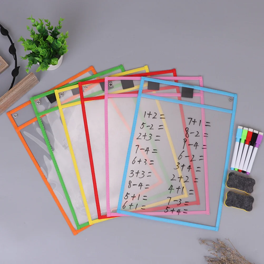 

6 Pcs Reusable Dry Erase Sheets Kids Purse Pocket Wallet Clear Document Folder Protector Binder Orange File Folders A4 Pouches