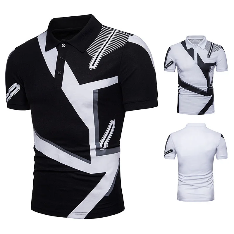 

2022 summer new trendy handsome men's polo shirt fashion printing short-sleeved T-shirt European size straight men's top