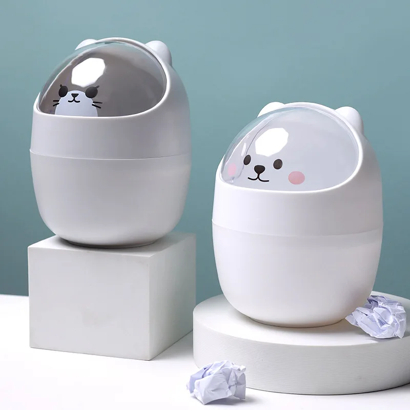 

Cute Desktop Mini Flip Garbage Storage Bucket Cartoon Pig Office Household Accessories Desk Waste Container Bucket Trash Can