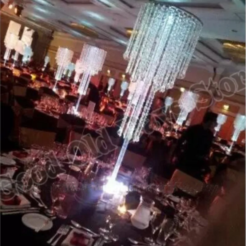

100cm Tall Table Centerpiece Flower Stand 5 Tiers Crystal Chandelier With Beads Strands