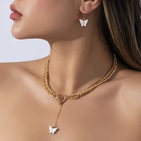 korean fashion acrylic white butterfly pendant thick chain necklace for women gold long choker vintage necklaces jewelry collar