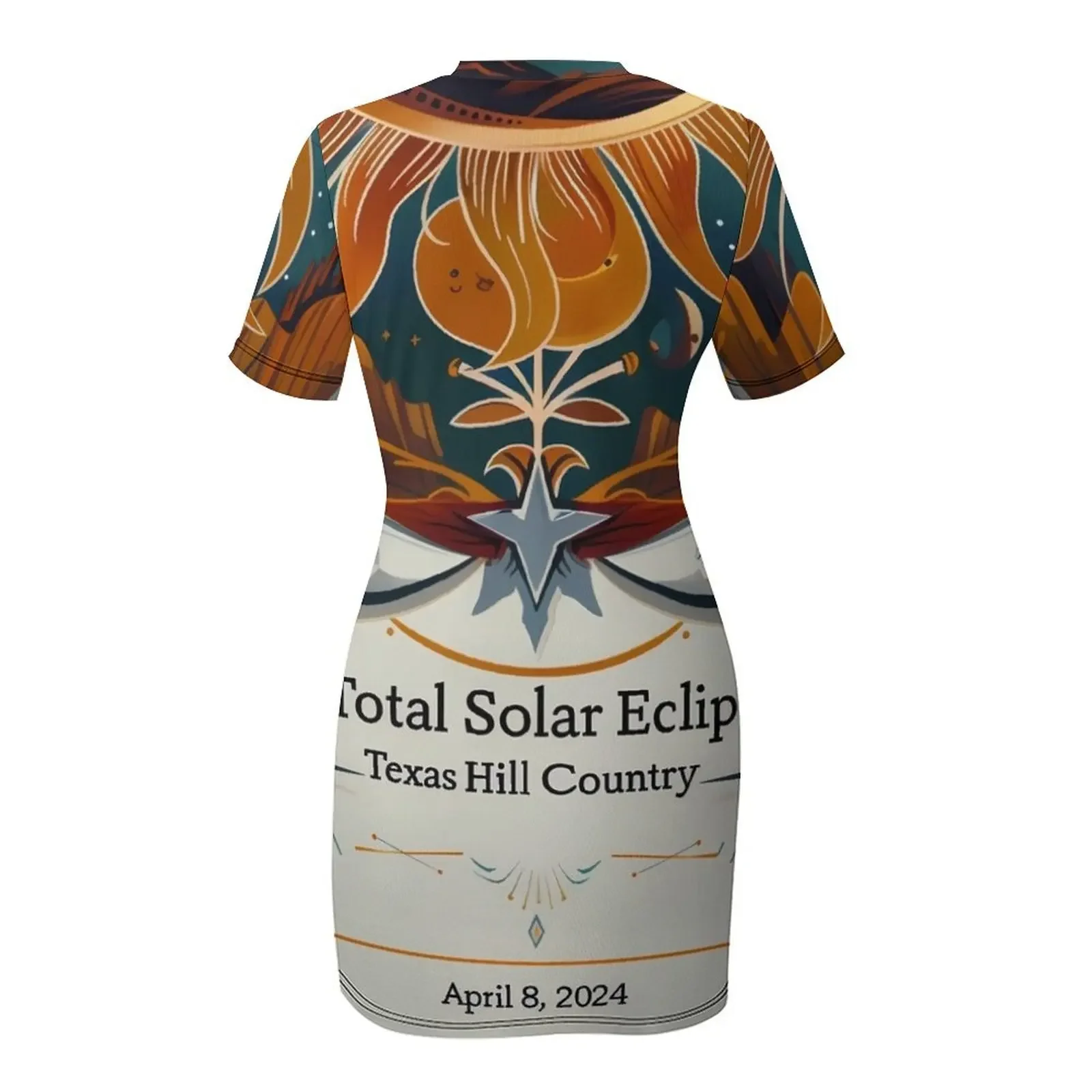 Eclipse Over Texas Hill Country: 23 апреля плакат с короткими рукавами и плакатом 2024 платье на