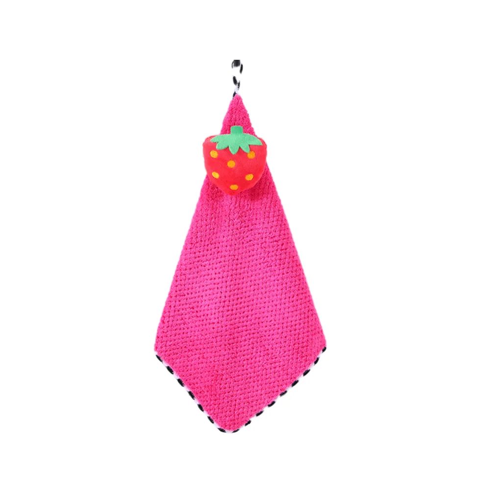 

1pc Coral Fruit Pattern Hanging Towels Hand Towel Hanging Water Absorbent Towel Quick-drying Dishcloth (Rosy)