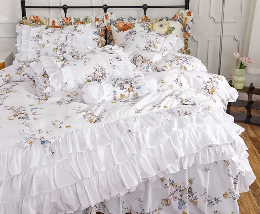 

Роскошная сказочная ярмарка в пасторальном стиле, двойное Полноразмерное покрывало из хлопка с цветочным рисунком для двуспальной кровати, пододеяльник
