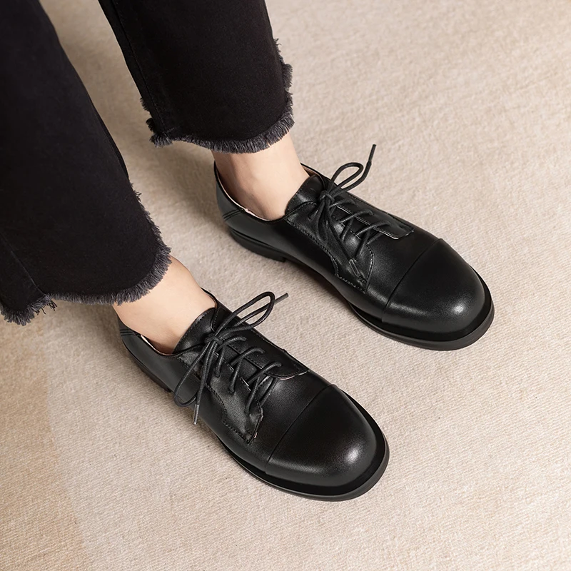 

2022 spring Women Pumps natural leather 22-26 cm length cowhide upper woman shoes for women square toe leather loafers