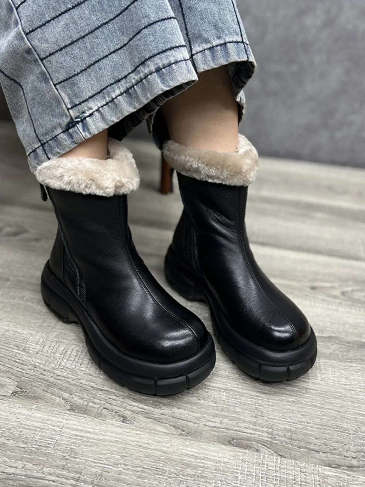 

Зимние теплые плюшевые сапоги Birkuir с большим носком для женщин, зимние сапоги из натуральной кожи с мехом, боковые молнии, роскошные сапоги на платформе