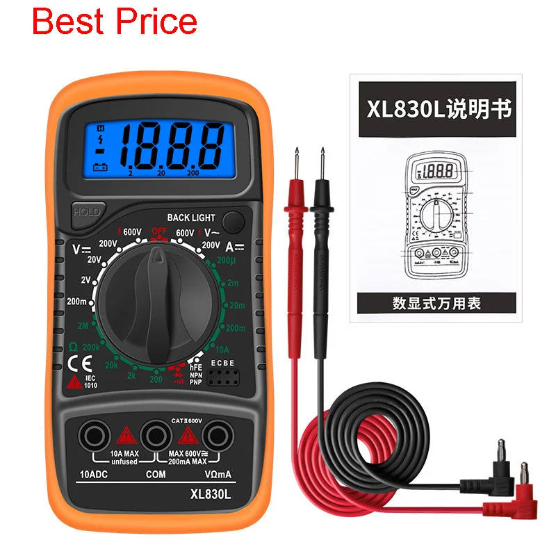 

50Pcs/lot XL830L Handheld Digital Multimeter LCD Backlight Portable AC/DC Ammeter Voltmeter Ohm Voltage Tester Meter Multimetro