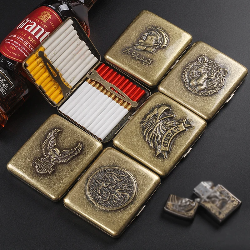

Metal Cigarette Case Smoking Box Vintage Carved Eagle 20pcs Capacity Smoke Cigarettes Case Outdoor Cigarette Storage Pouches