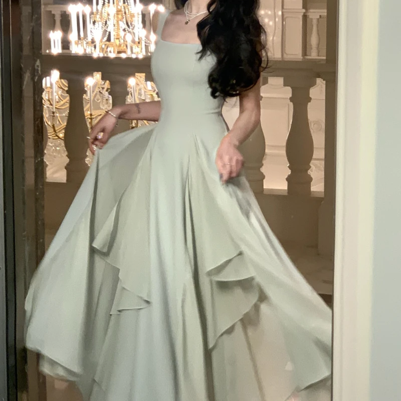

French Elegant Ruffles White Midi Dresses 2023 Summer New Evening Party Women Clothes Fashion Sundress Birthday Ladies Dresses