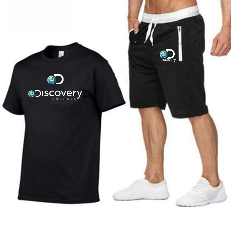 Discovery Channel Men T Shirt+Beach Shorts Sets New 2023 Summer Sportswear Jogging Pants T-Shirt Streetwear Harajuku Tops Tshirt