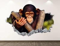 chimpanzee wall decal animal 3d smashed wall art sticker kids room decor vinyl home poster custom gift kd105