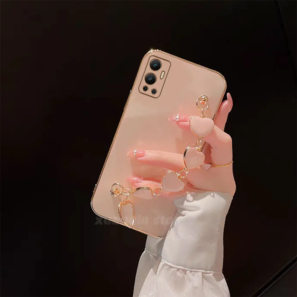 sterowany różowy łańcuszek z paskiem na nadgarstek etui na telefon dla Infinix Hot 12 X6817 X6817B Hot12 miękka silikonowa tylna obudowa z TPU (art.: 3920c8e85e1ea) - 3920c8e85e1ea