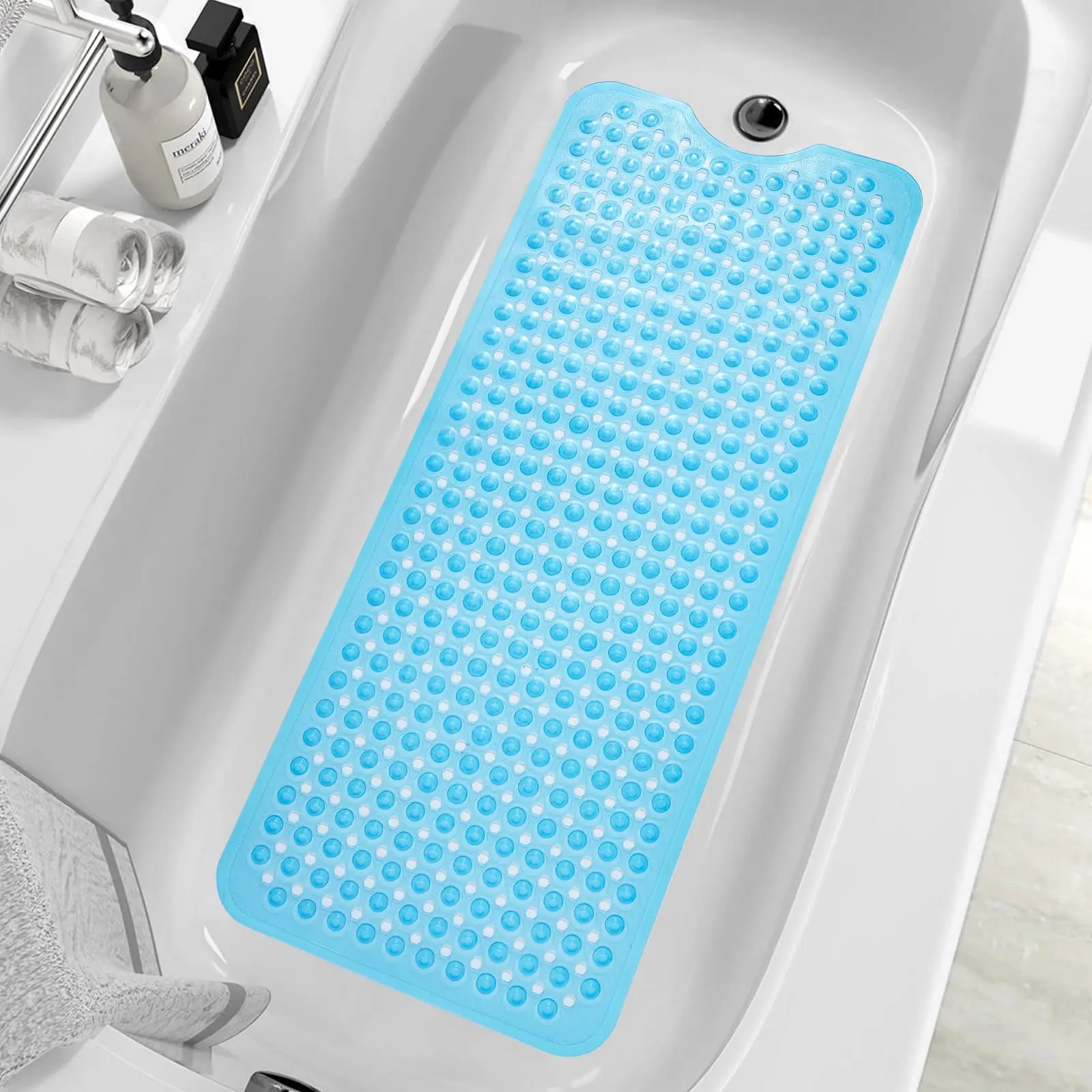 

Shower and Bathtub Mat,Extra Long Non Slip Bath Tub Mats with Suction Cups and Drain Holes, Machine Washable for Tub Nonslip .