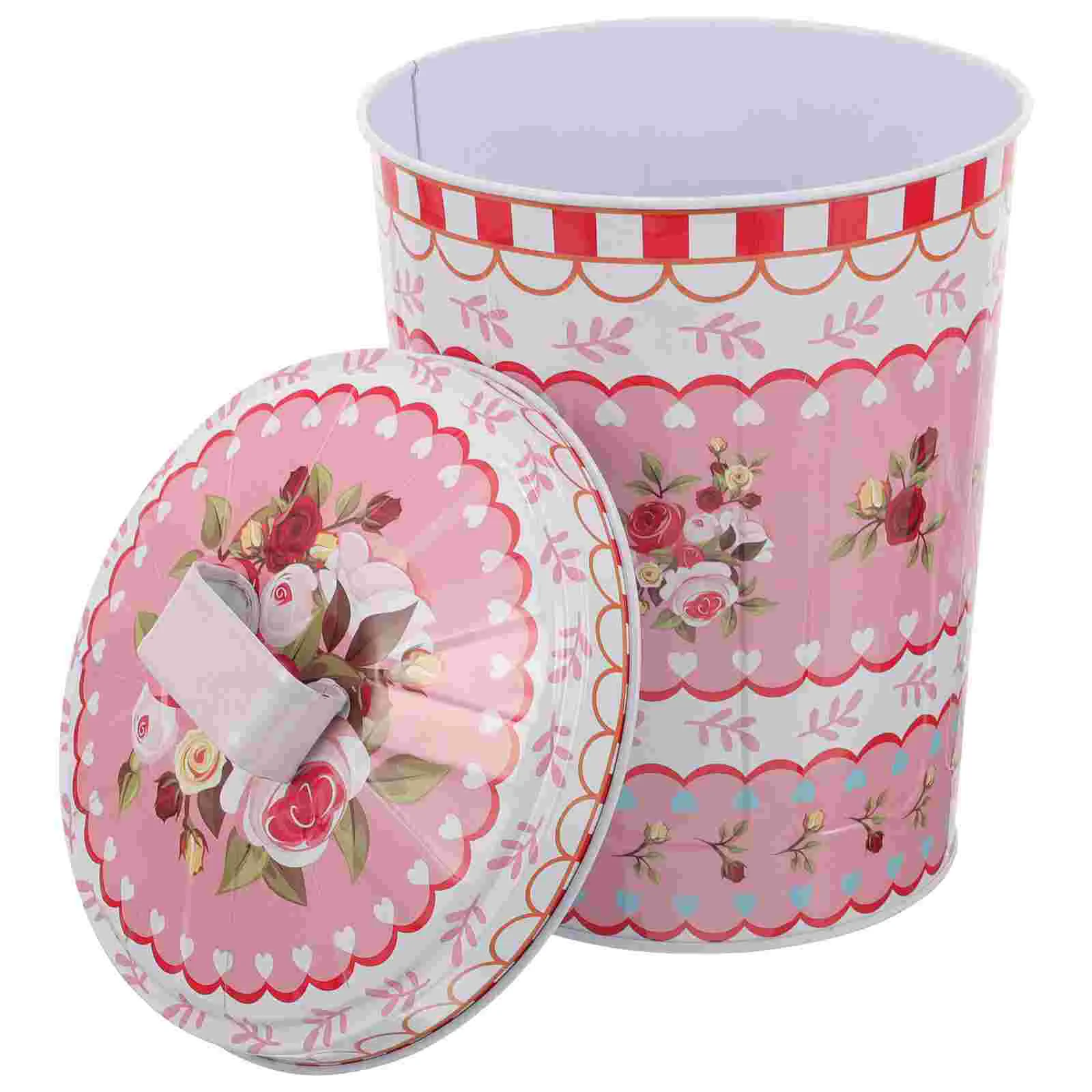 

Table Storage Bucket Metal Trash Can Table Waste Bin with Lid Small Iron Candy Storage Bucket