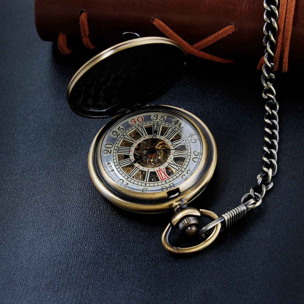 Bronze Engraved Mechanical Pocket Watch High Quality Unisex Necklace Timing Pendant Mens and Women's Pocket Watch Renoj