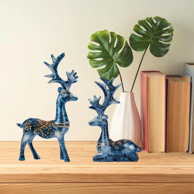 

Nordic Christmas Reindeer Figurine 2 Pcs Geometric Resin Sitting Standing Elk Deer Statue For Home Office Decoration Accessories
