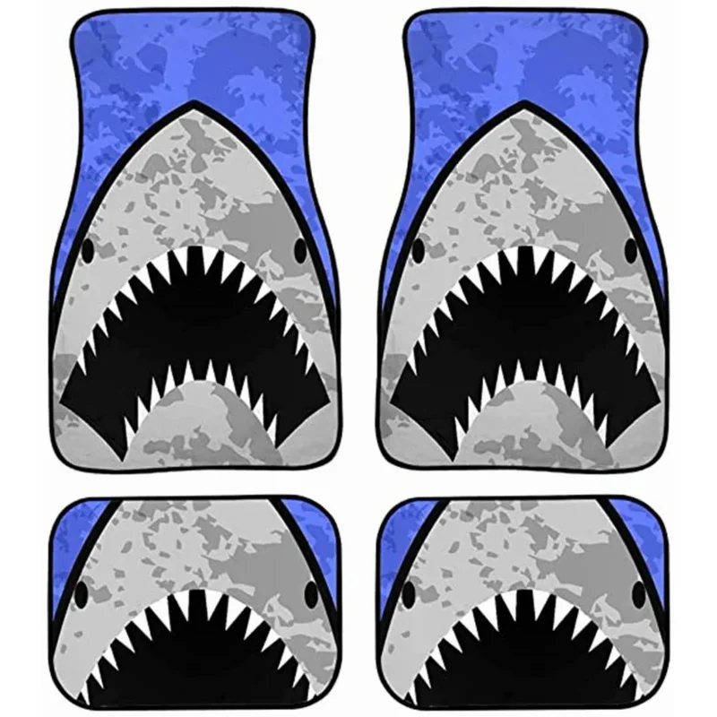

Blue bottom gray shark head print European and American waterproof rubber car mats 4PCS