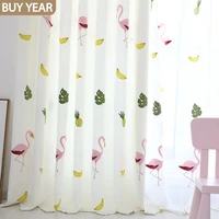 nordic curtains for living dining room bedroom small fresh cotton linen embroidered cute flamingo childrens room curtain window