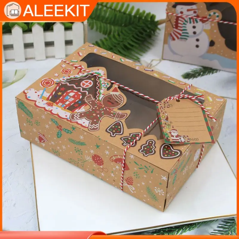 

12/6/3Pcs New Kraft Paper Christmas Cookie Gift Boxes with Clear Window 22*15*7cm New Year Favors Boxes for Cookies Treats