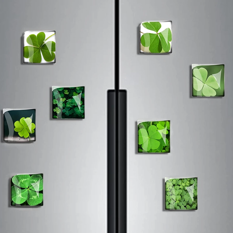 Четырехлистный Клевер Кристалл Магнит на холодильник Квадратный стеклянный