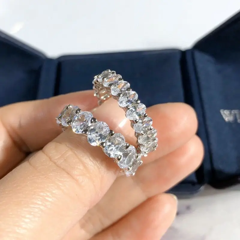 

HW Classic Luxury Brand Jewelry 925 Sterling Silver Full Oval Ring For Women Charming get Married Gift