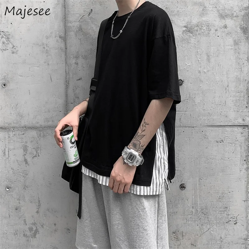 

T-shirts Men Half Sleeve Fashion Summer Patchwork Korean Handsome All-match Breathable Streetwear Casual Students Teens Clothing