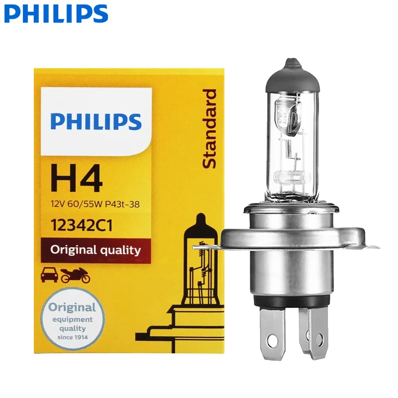 Оригинальная галогенная автомобильная лампа Philips H4 9003 HB2 стандартная 12 В дальний