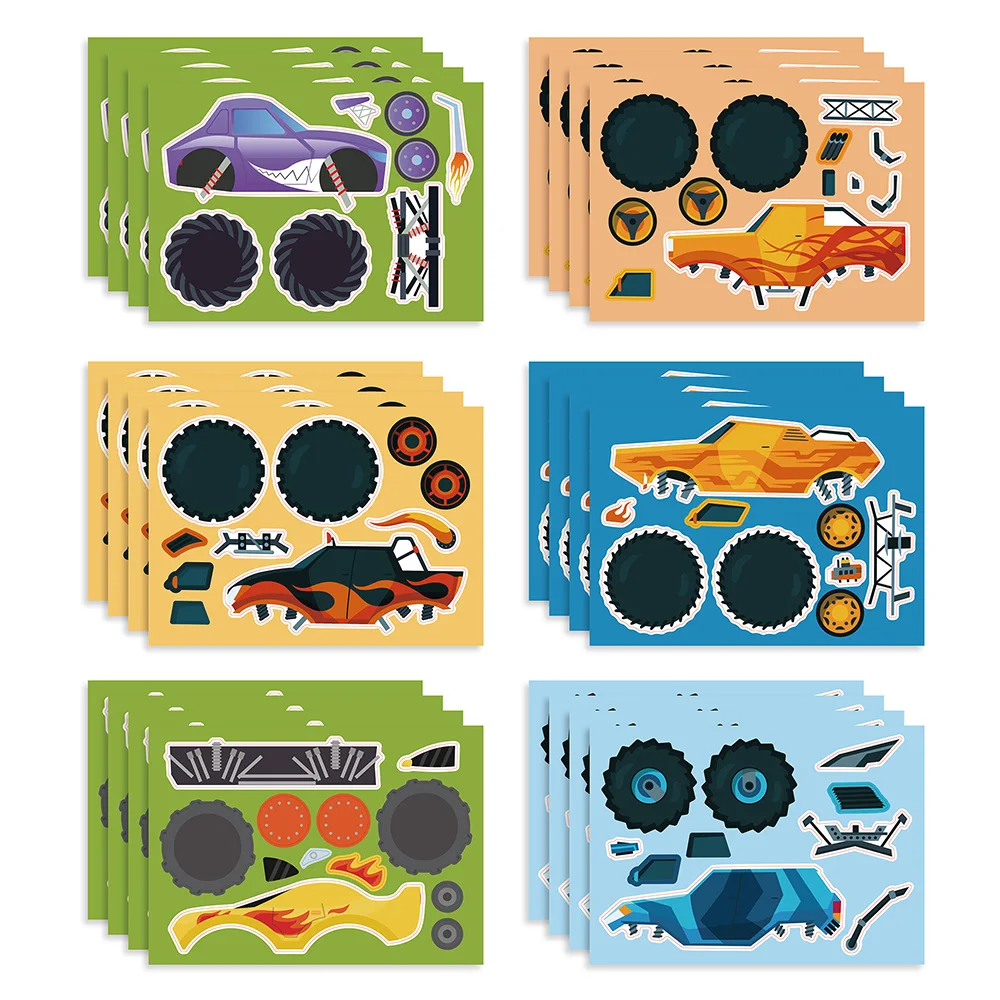

6/12Sheet Make A Face DIY Monster Truck Assembly Stickers Waterproof Graffiti Puzzle Games Gift Creative Stickers Baby Toys Gift