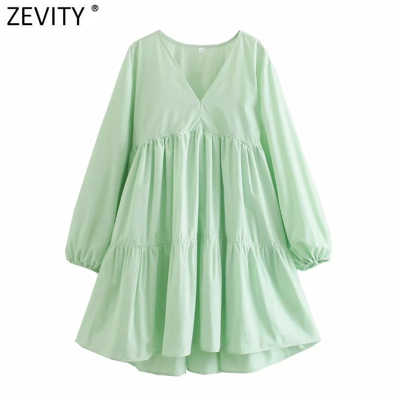

Zevity Women Fashion Solid Color V Neck Pleats Poplin Shirt Dress Female Chic Hem Irregular Beach Style Summer Vestidos DS8142
