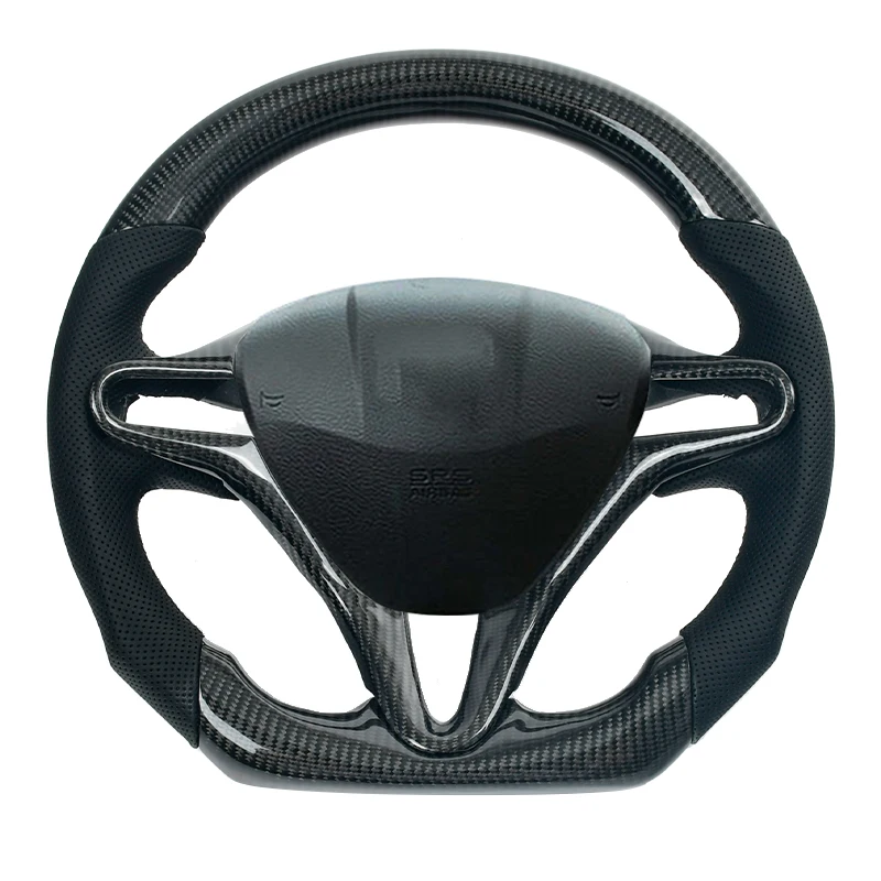 

100% Carbon Fiber Car Steering Wheel With Leather For Honda Civic 8TH GEN 2006-2012 FIT City Customized