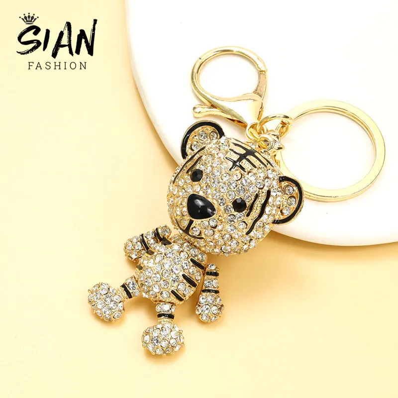 

Cute Animal Tiger Crystal Rhinestone Keychain Zinc Alloy Pendant Enamel Key Chains Purse Handbag Car Accessories Fashion Jewelry
