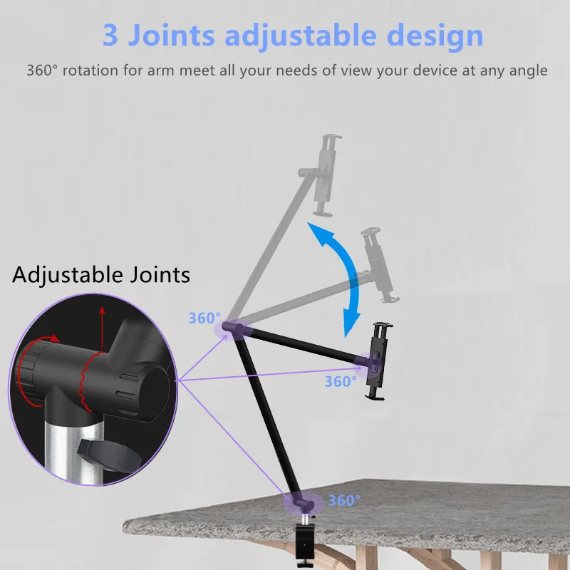 Подставка для планшета вращающаяся длинная рука мобильный телефон держатель высота/угол регулируемый алюминиевый сплав планшет крепление для 4-13 дюймов iPhone iPad