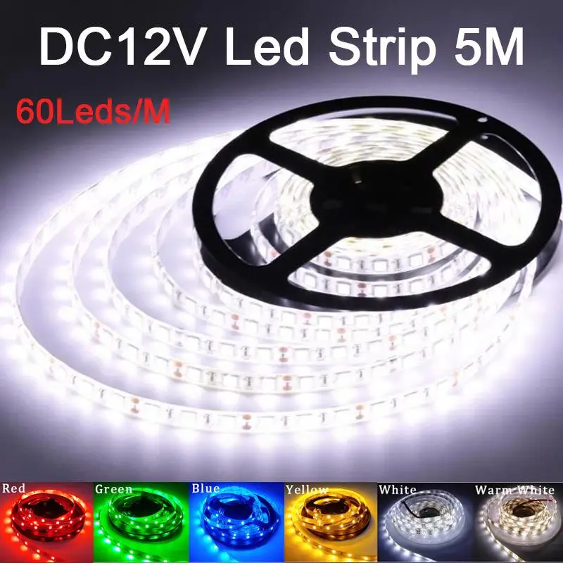 

12V 5M LED Strip Light 300 Leds SMD 5050 60Leds/m Waterproof Flexible 2835 Ribbon Tape High Quality LED Home Decoration Lights