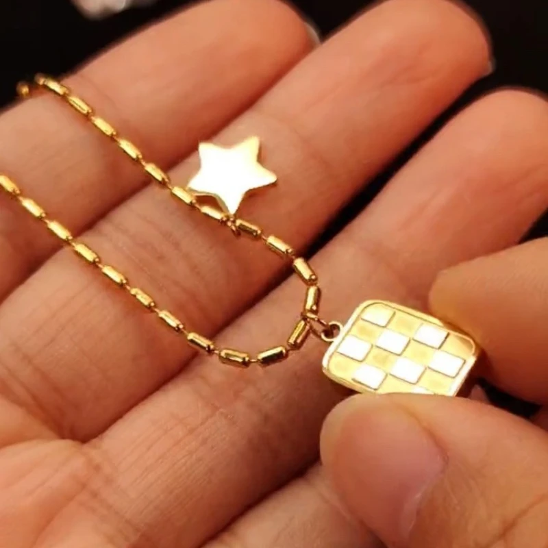 Золотое ожерелье из нержавеющей стали с подвеской в виде шахматной звезды