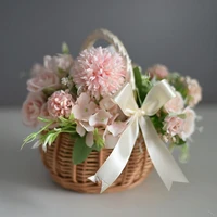 1pcs handmade woven flower basket hand held wicker decorative picnic storage baskets for home tableware organizer supplies