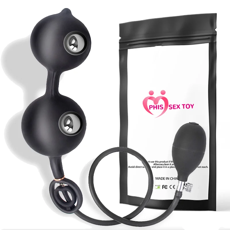 Huge Inflatable Anal Plug Prostate Massager Large Dildo Vagina Anus Dilator Butt Beads with Metal Ball Sex Toy for Men Women Gay