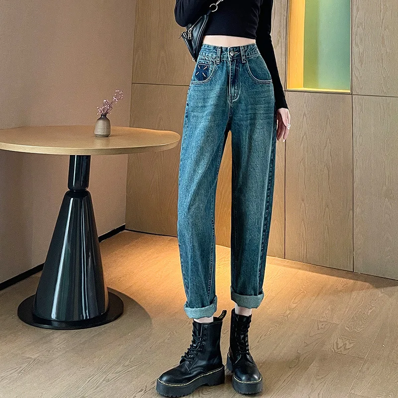 Джинсы-Багги женские с завышенной талией модные мешковатые шаровары в винтажном
