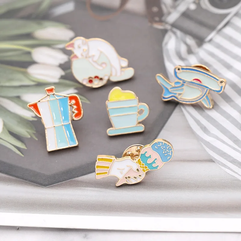 Креативный значок в виде акулы кота мороженого чайника сумки одежды лацкана с