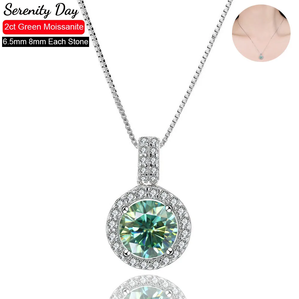 

Serenity Day 2ct Green Moissanite Pendant Necklace For Women Wedding Gift S925 Sterling Silver Plate 18K White Gold Fine Jewelry