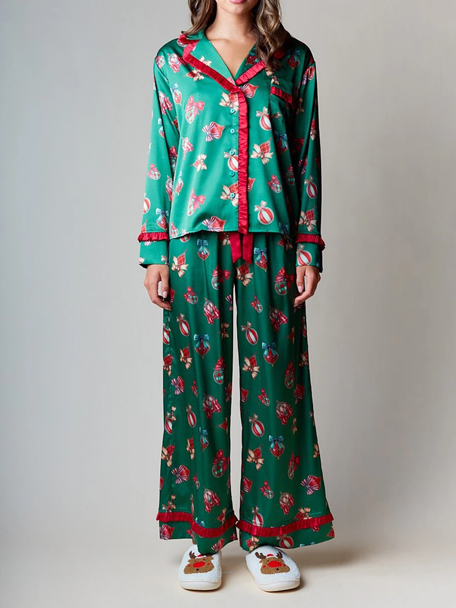 Женский рождественский комплект для отдыха рубашка с длинными рукавами и