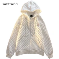 women waffle sweater thin korean top hooded zipper cardigan women coat sweatshirt women hoodies capucha