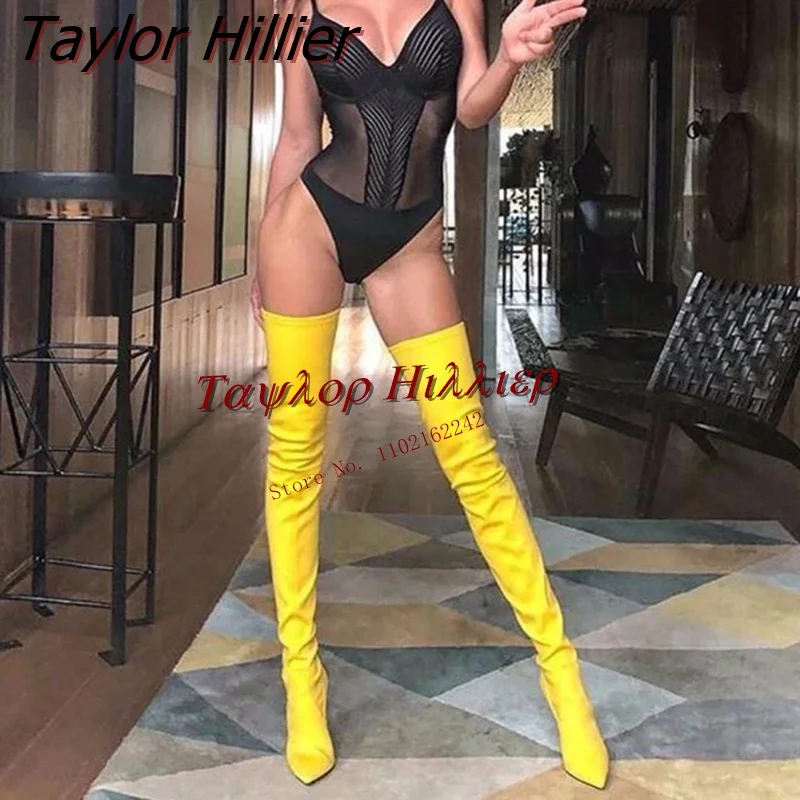 

Привлекательные фиолетовые атласные длинные сапоги выше колена, женские весенние тонкие эластичные сапоги с острым носком на тонком каблуке 2023, женская обувь Приблизительно 48