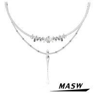 masw fashion jewelry chain necklace cool design two layer high quality brass metal geometric beads pendant necklace for women