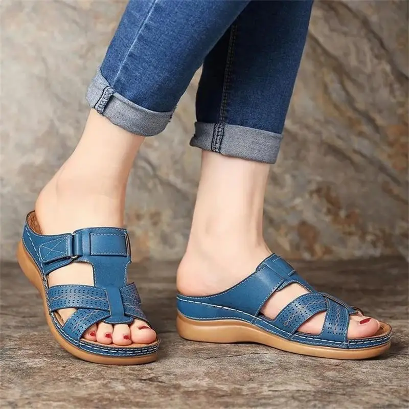 

Women's sandals Pu Leather Open Toe Slip On Comfort Orthopedic Wedges Shoes lady Solid Color Buckle Beach sandalias de mujer