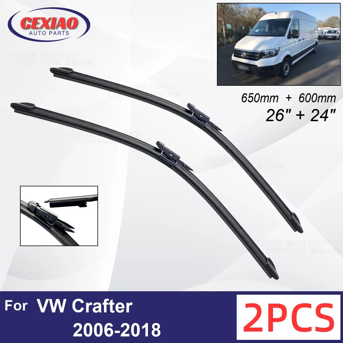 

Автомобильный стеклоочиститель для VW Crafter 2006-2018, передние стеклоочистители, мягкие резиновые стеклоочистители для автомобильного лобового стекла, 26 дюймов, 24 дюйма, 650 мм, 600 мм