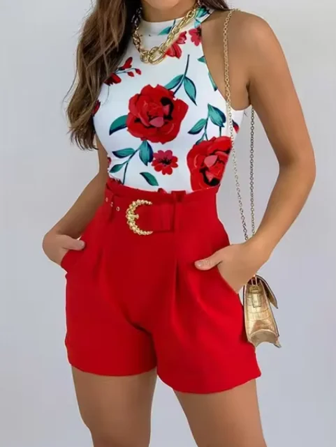 Женский комплект из двух предметов с принтом повседневный пикантный пляжный